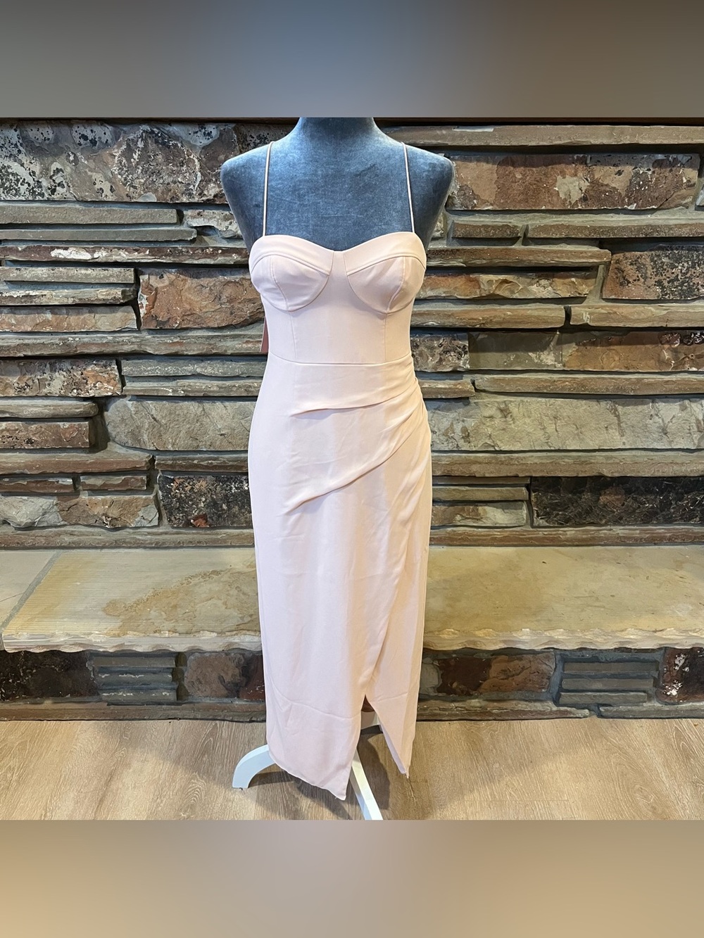 BHLDN Anthropologie Levi Corset Blush Pink Side Slit Midi Dress